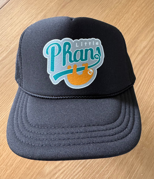 Trucker Hat-Youth Size Teal & Orange Logo (Black on black)
