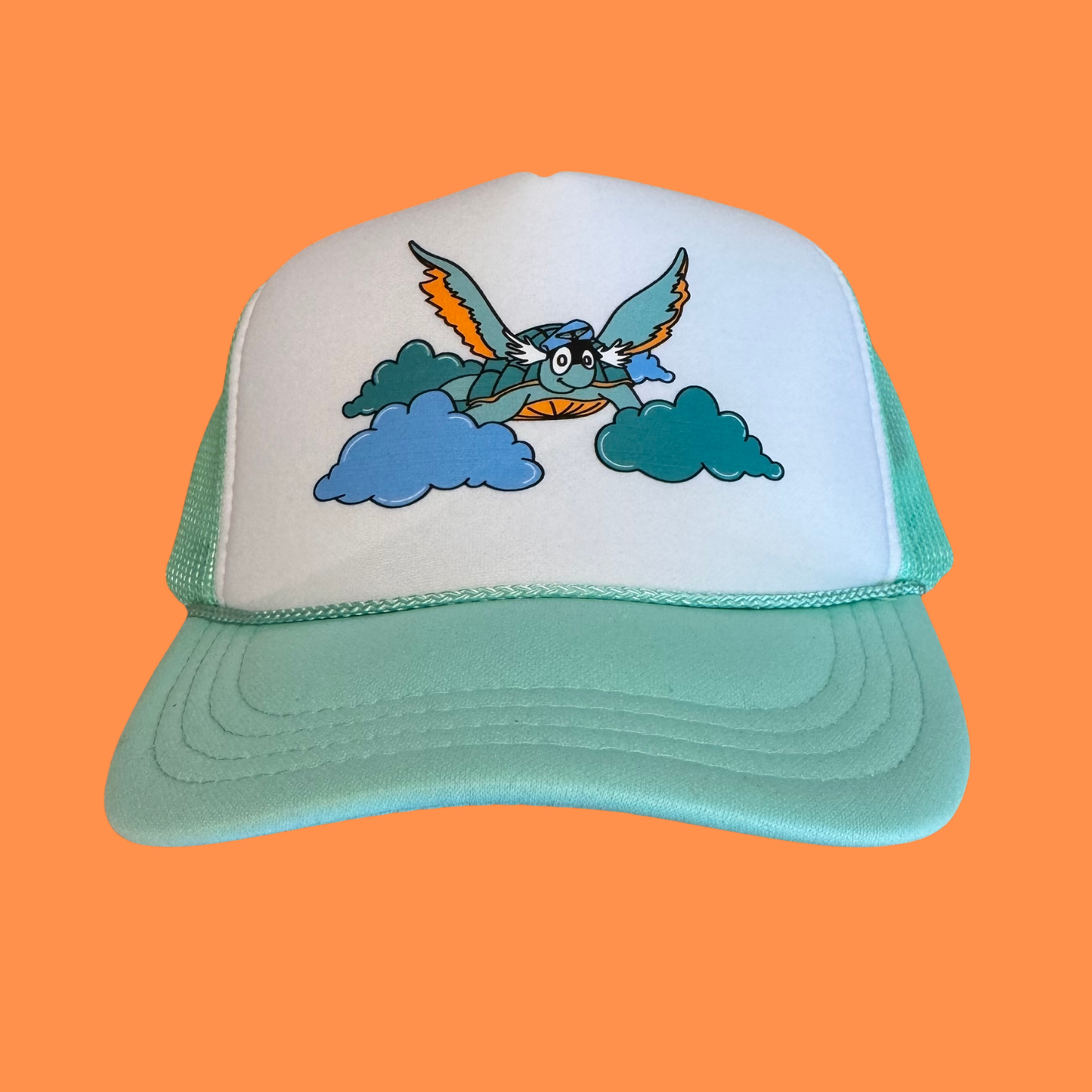 Trucker Hat-Youth Size "Turtle in the Clouds" (White/Sea Foam)