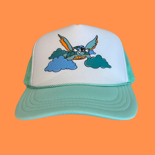 Trucker Hat-Youth Size "Turtle in the Clouds" (White/Sea Foam)